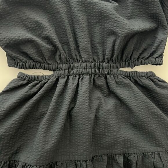 NWT Madewell with FLAWS Seersucker Puff-Sleeve Cutout Mini Dress in Black Size L - Picture 7 of 11